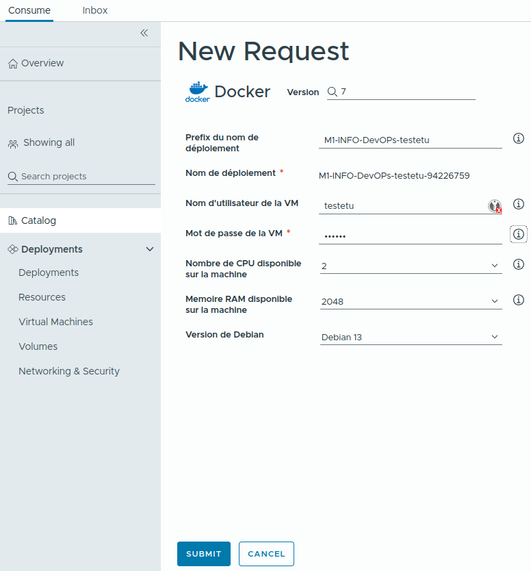 Formulaire de demande Docker