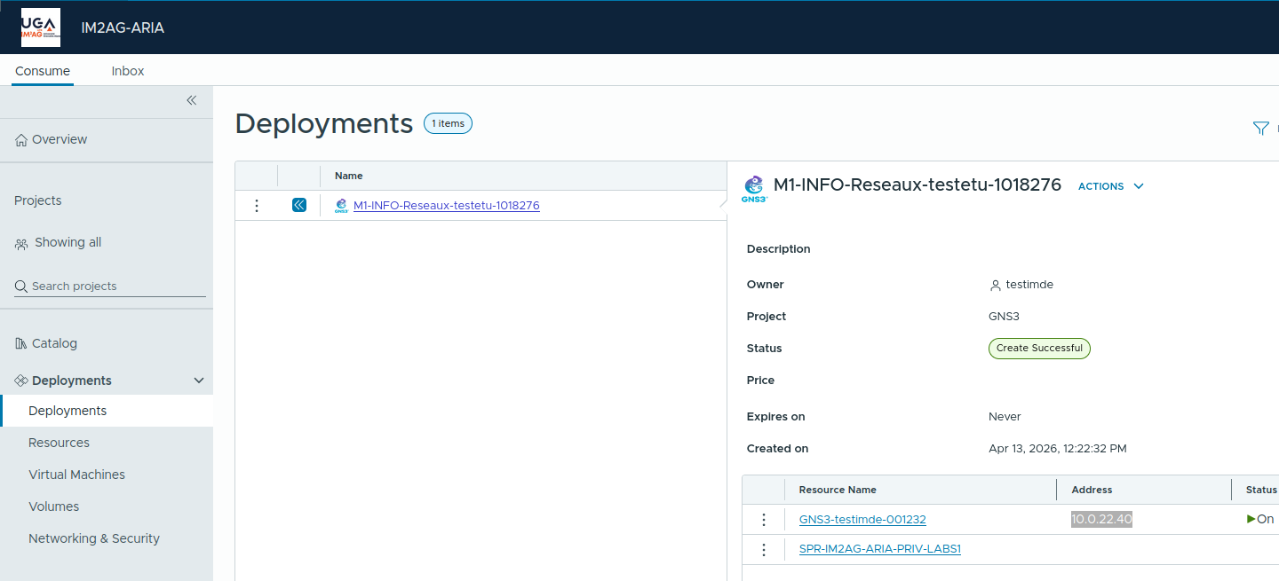 Déploiement VM GNS3 OK