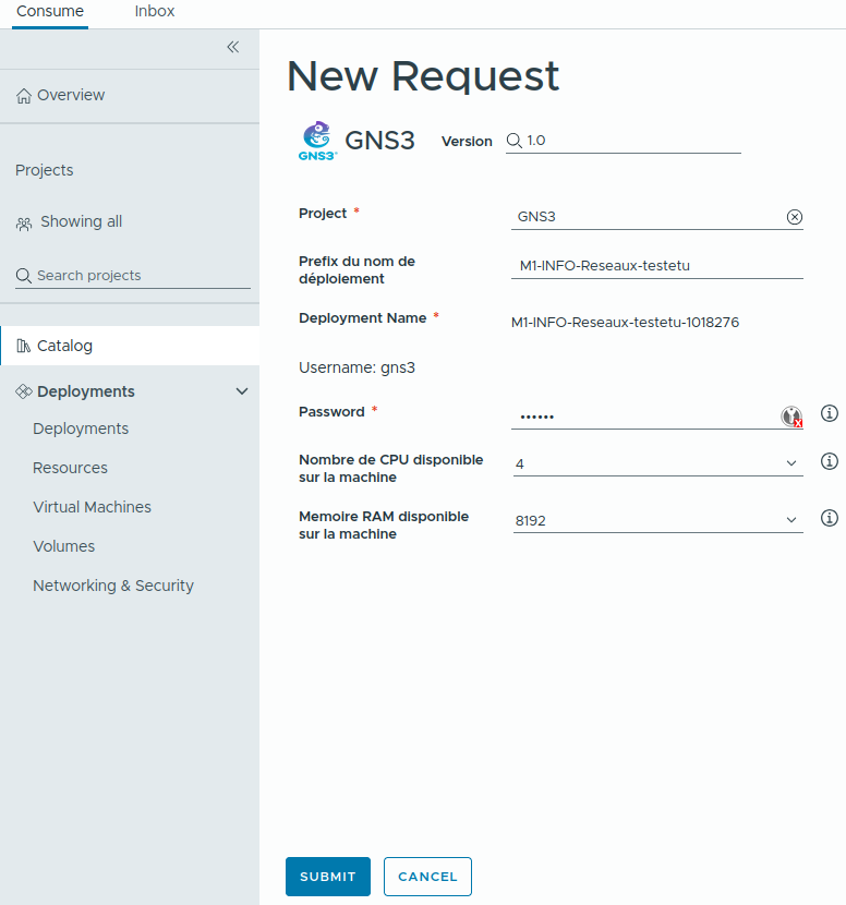 Formulaire de demande GNS3
